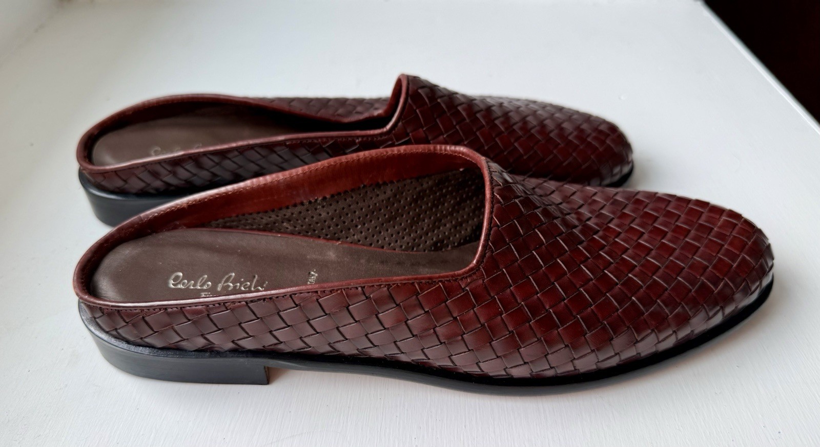 Carlo Prieli Hand Woven Italian Leather Mule Flats Slip On Handmade in Italy