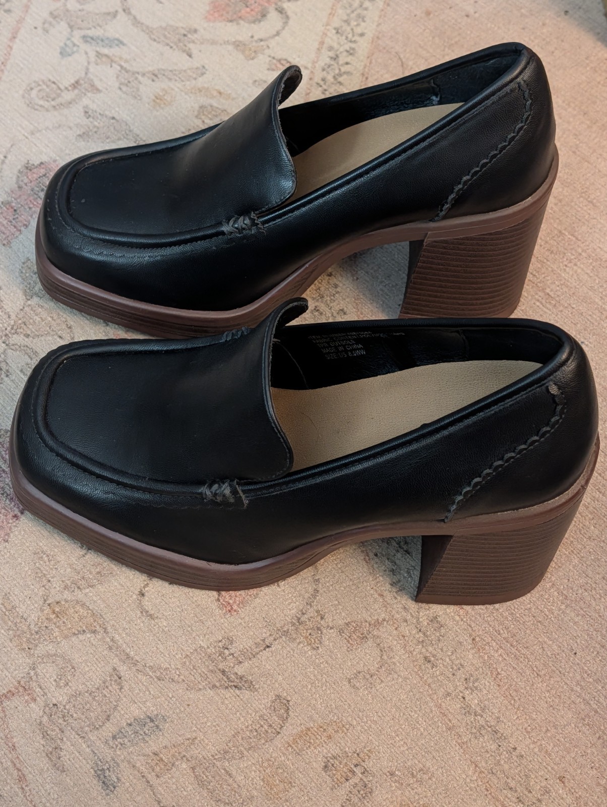 Y2K Retro Torrid Black Square Toe Chunky Block Heel Loafers Women’s Size 8.5