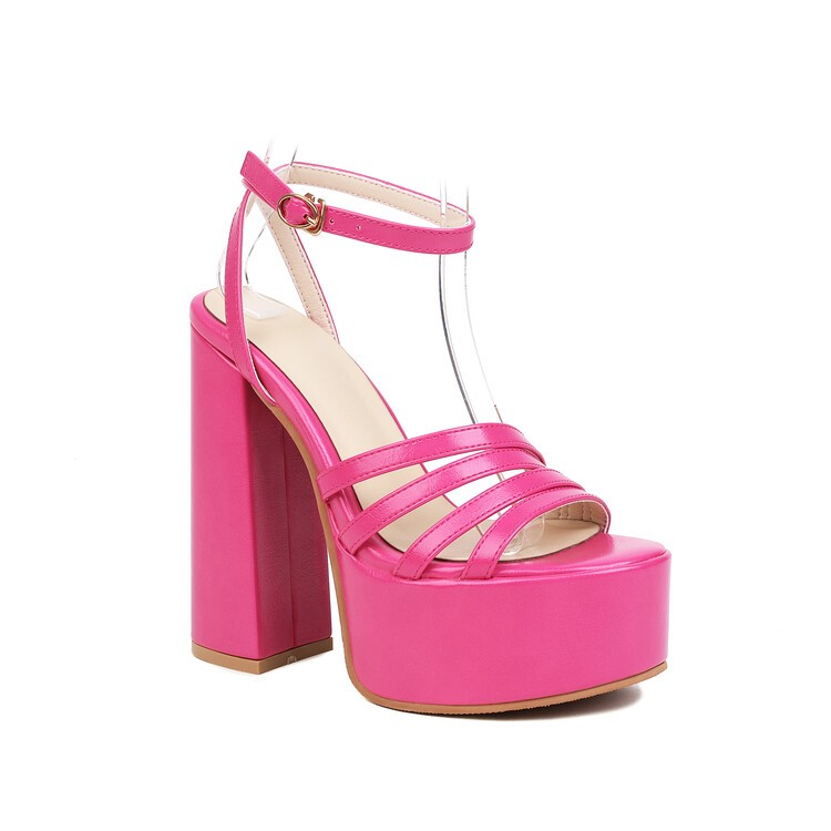 Women’s Hollow Out Sandals Ankle Strap Platform High Block Heels Open Toe Casual