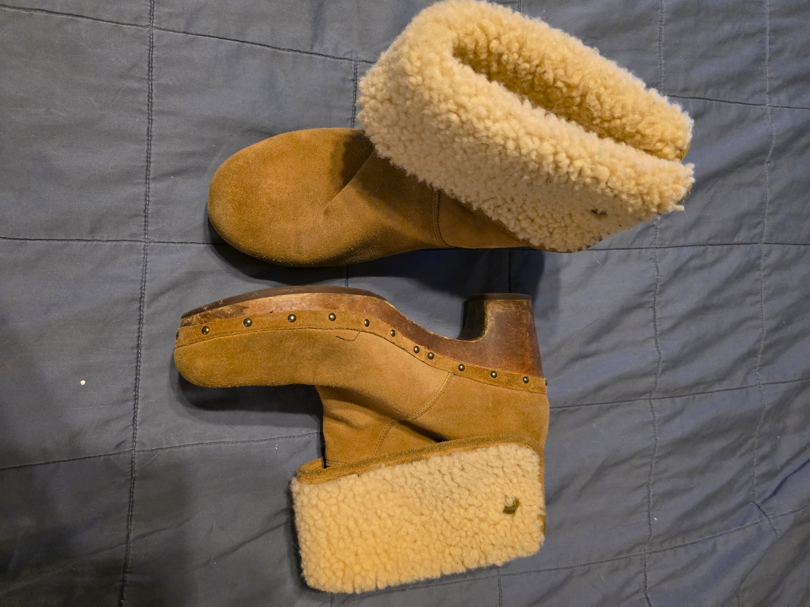 UGG Ankle boots size 9.0 2″ block heels fleece lined