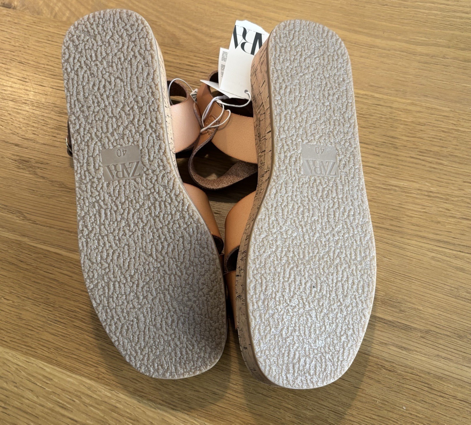 Zara Platform Sandals Strappy Leather Tan Size 40 EUR 7 US – NEW See Description