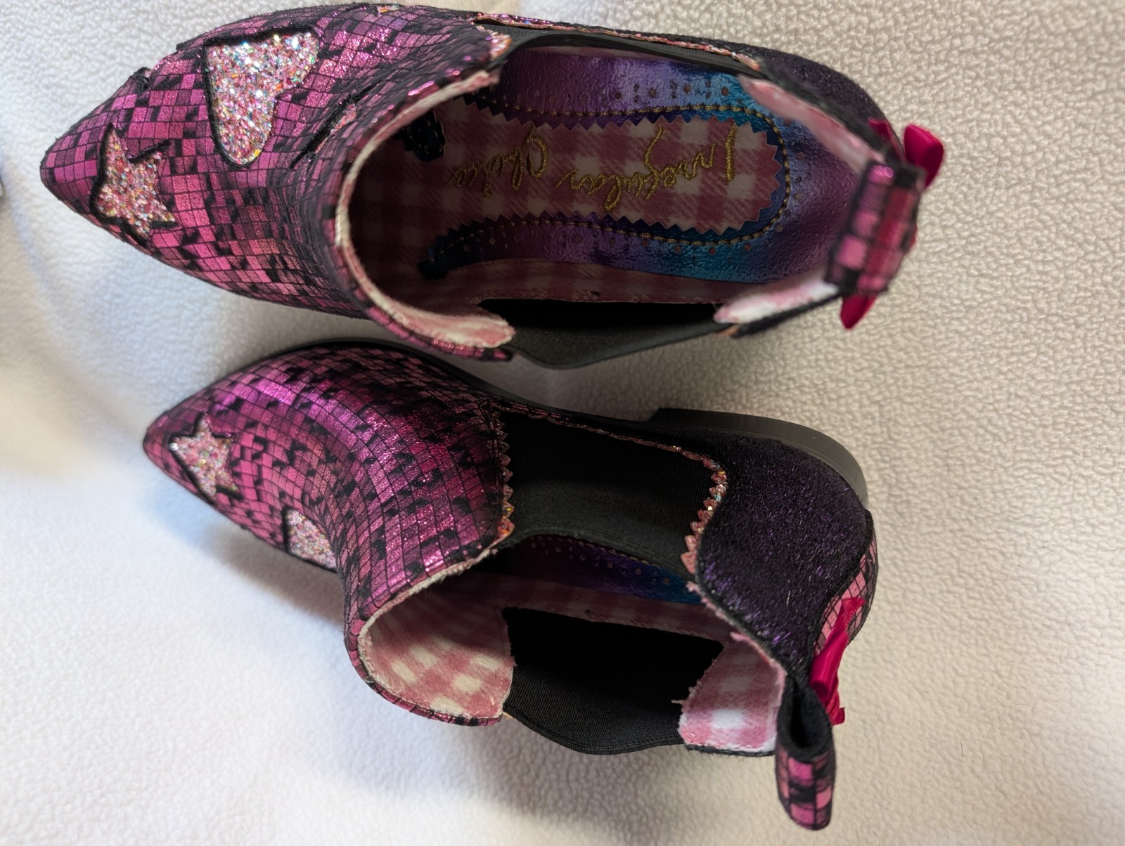 Irregular Choice Starlight Impress Pink Glitter Chelsea Boots UK 39/US 8 NIB