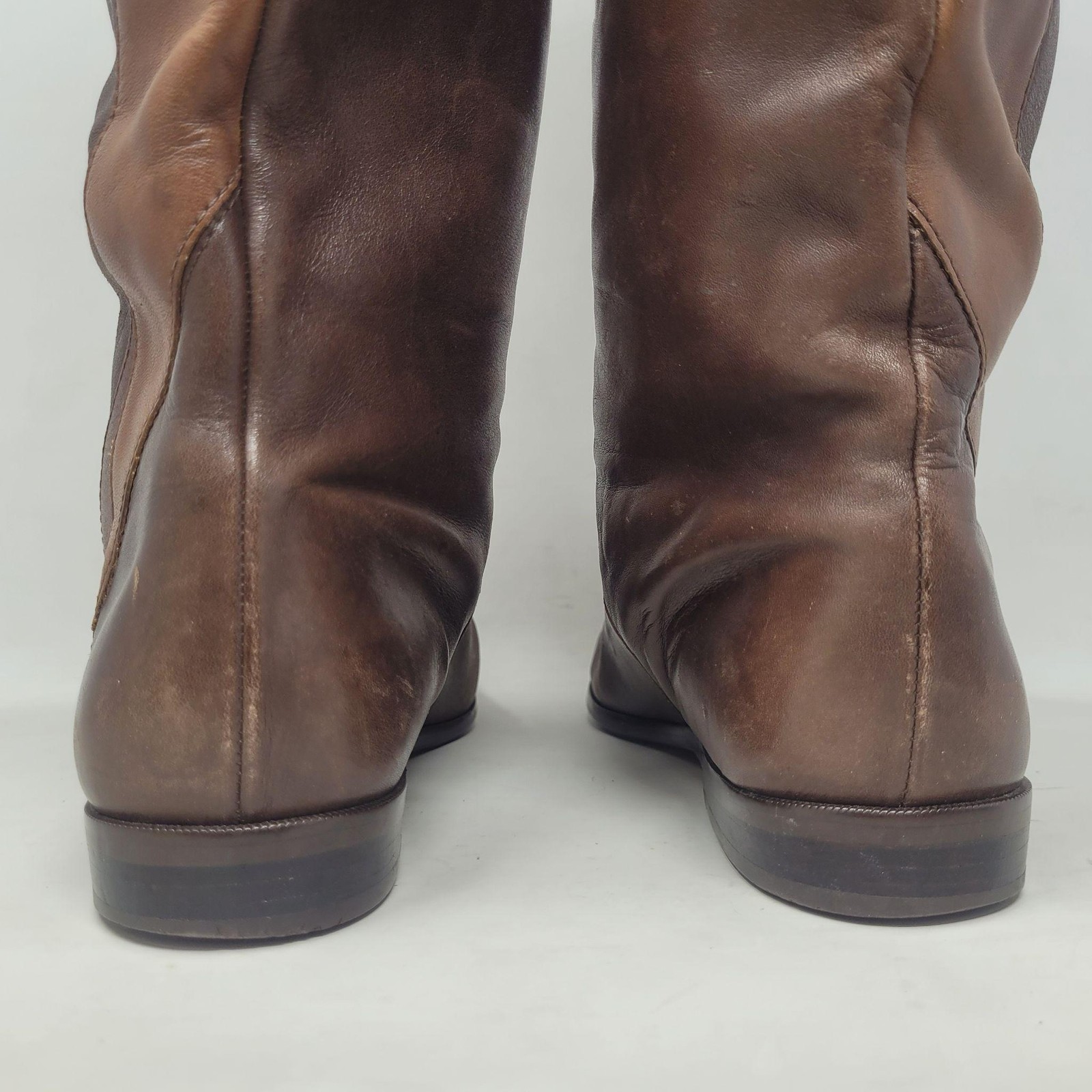 Vintage Brown Leather Boots 9 Patchwork Tall Minimalist 80s Slouchy Boho Retro