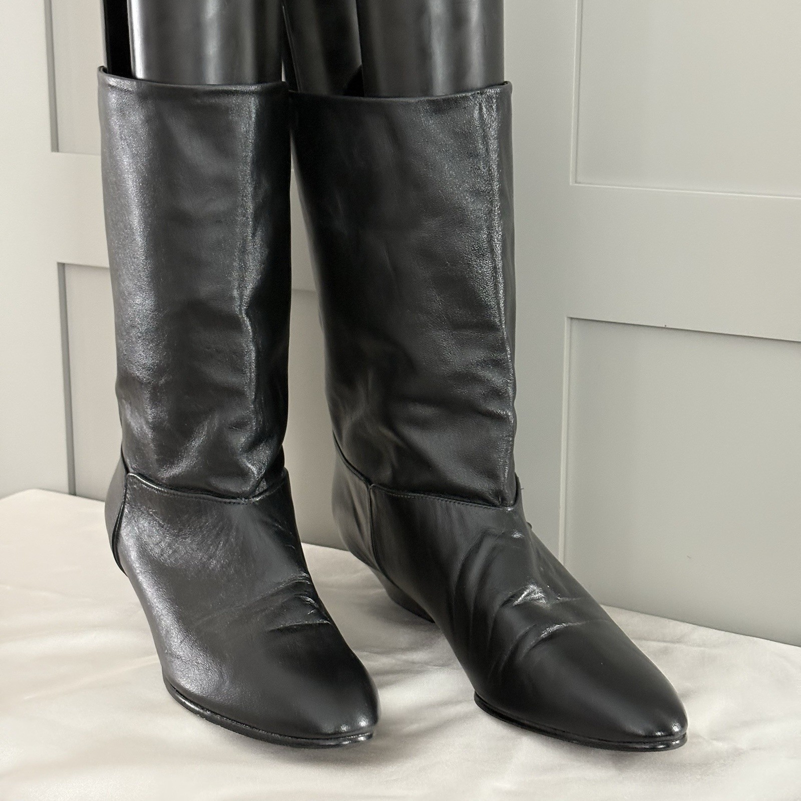 VTG 1980’s Joyce California Black Low Heel Leather Half Boots Sz 9N Narrow AAA