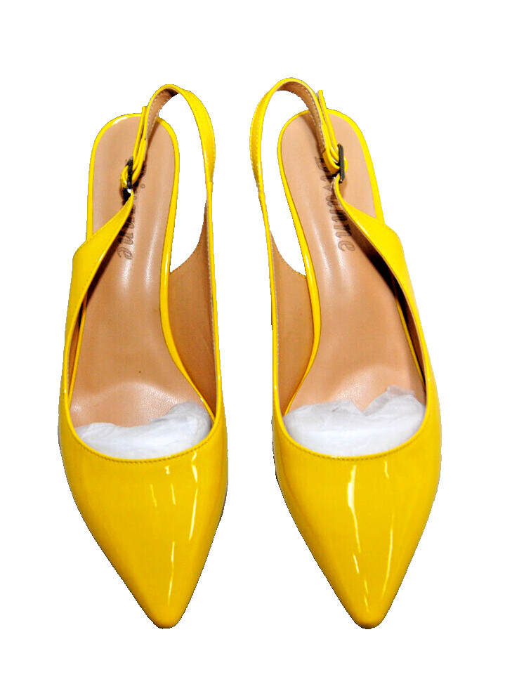 Divanne Womens Kitten Heel Slingback Closed Pointed-Toe Dress Shoes Yellow T2365