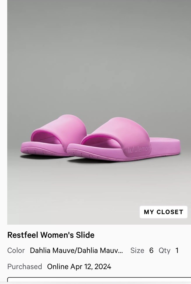 Lululemon Women’s Restfeel Slides Dahlia Mauve Pink SIZE 6 NIB SOLD OUT COLOR