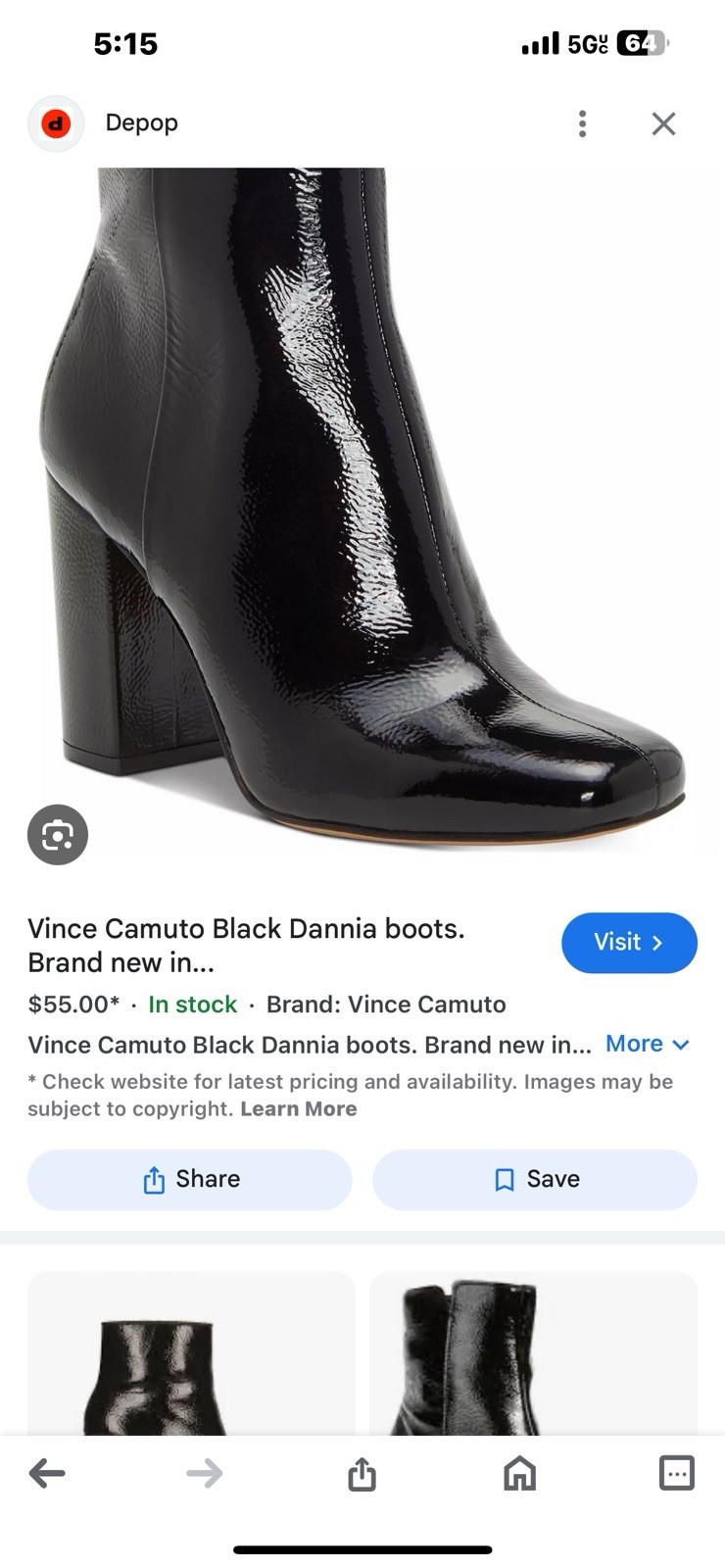 Vince Camuto Dannia Women’s Black Patent Leather Square Toe Zip Ankle Bootie