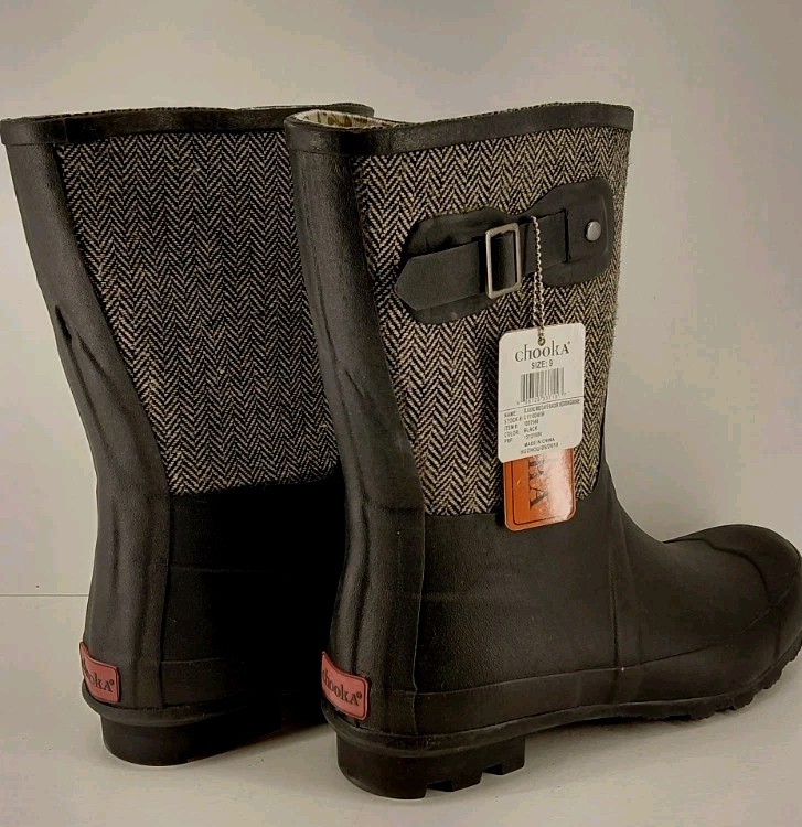 Chooka Boots. Herringbone Black Classic Mid-calf Racer Outdoor Boots. Size 9