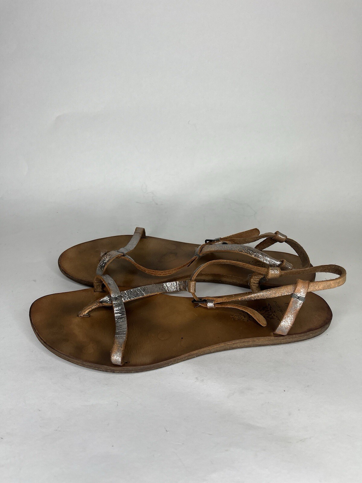 n.d.c. Made by Hand Sandals Women 41US 10 Shoes T-Strap Silver Slingback Strappy