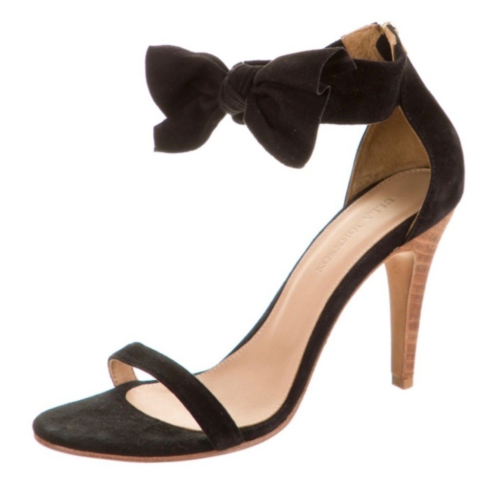 Ulla Johnson Thecia Suede Noir Black Bow Single Strap Heels Size EU 40 US 10