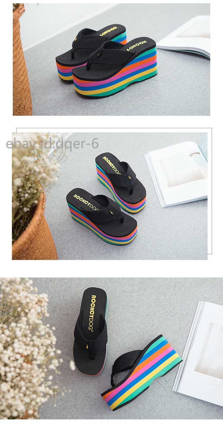 Womens Wedges Flip Flops Summer High Heels Sandals Platform Slippers Solid Shoes