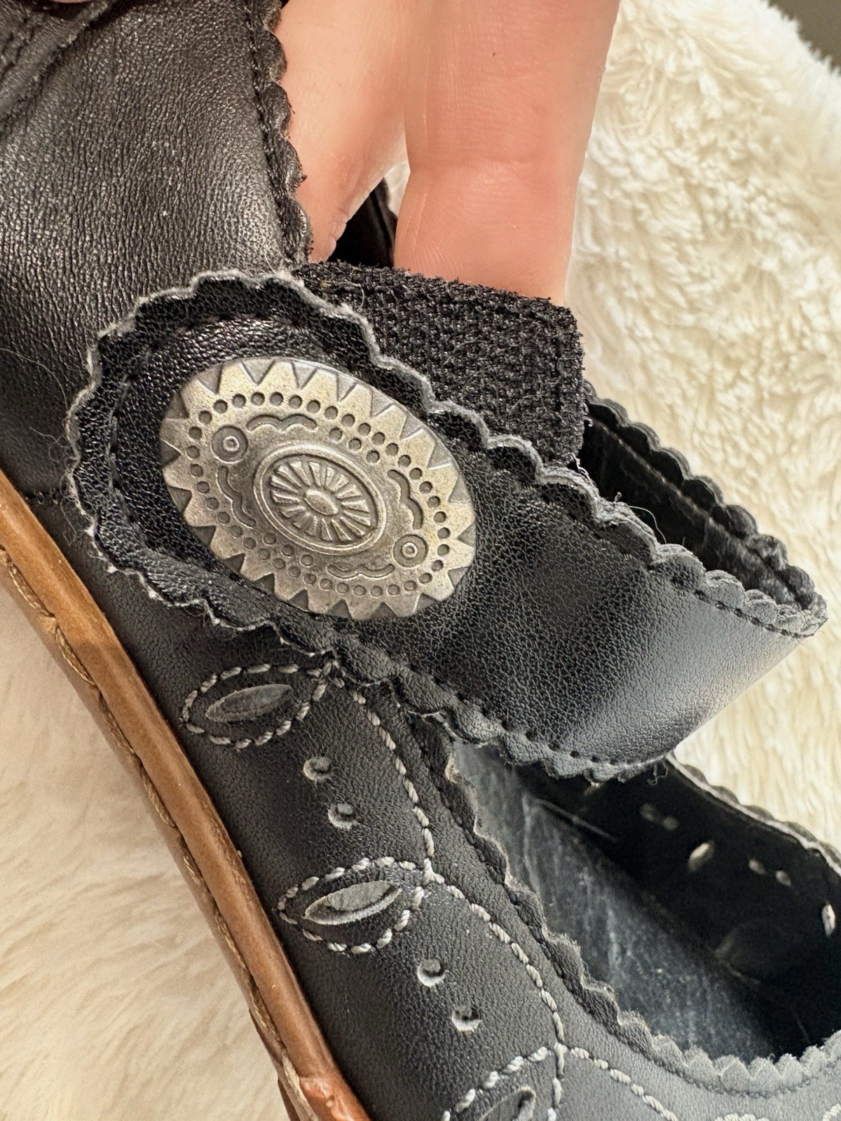 Rieker Germany Antistress Black Leather Mary Janes Silver Conch Buckles~9 (40)
