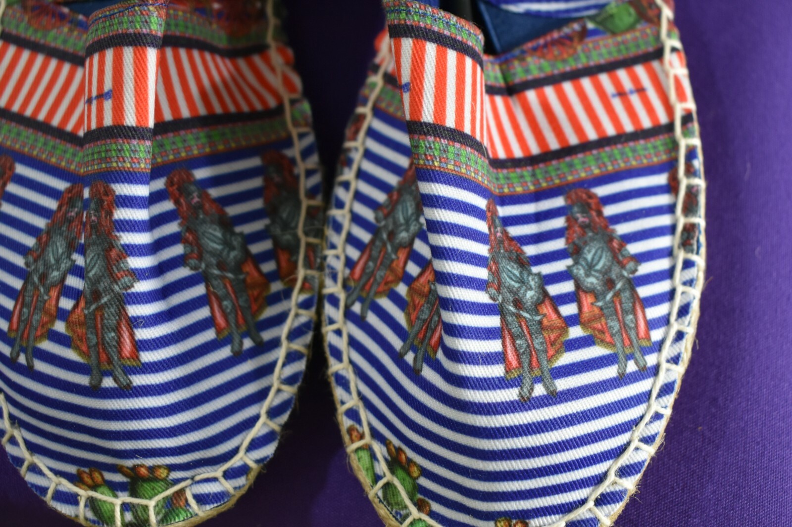 ANTICA SARTORIA BLUE RED AND WHITE KNIGHTS &CACTUS SHOES SIZE 38 US 7 OR 7 1/2