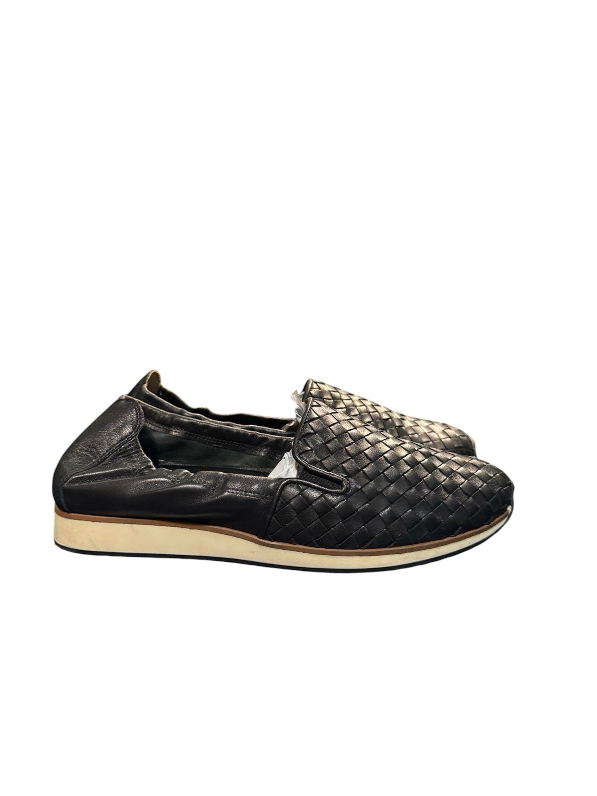 Sesto Meucci Women’s Black Woven Leather Slip-On Flats Round Toe US 8.5 M