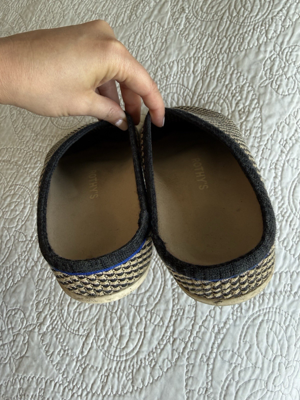 Rothy’s Women’s Slip-On Clogs Black/Beige Houndstooth Knit Slipper Size 5