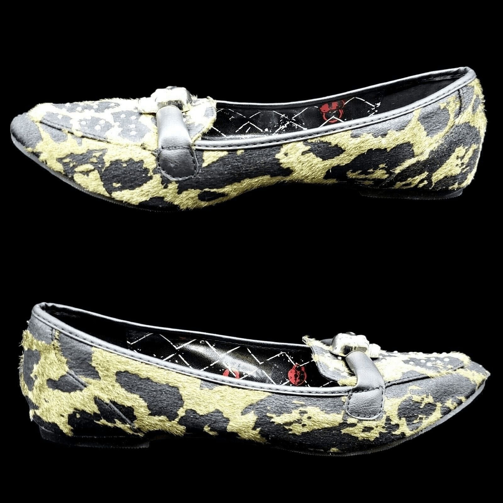 Abbey Dawn by Avril Lavigne Silver Skull Accents Shoes 9 Black Rebel Yell Flats