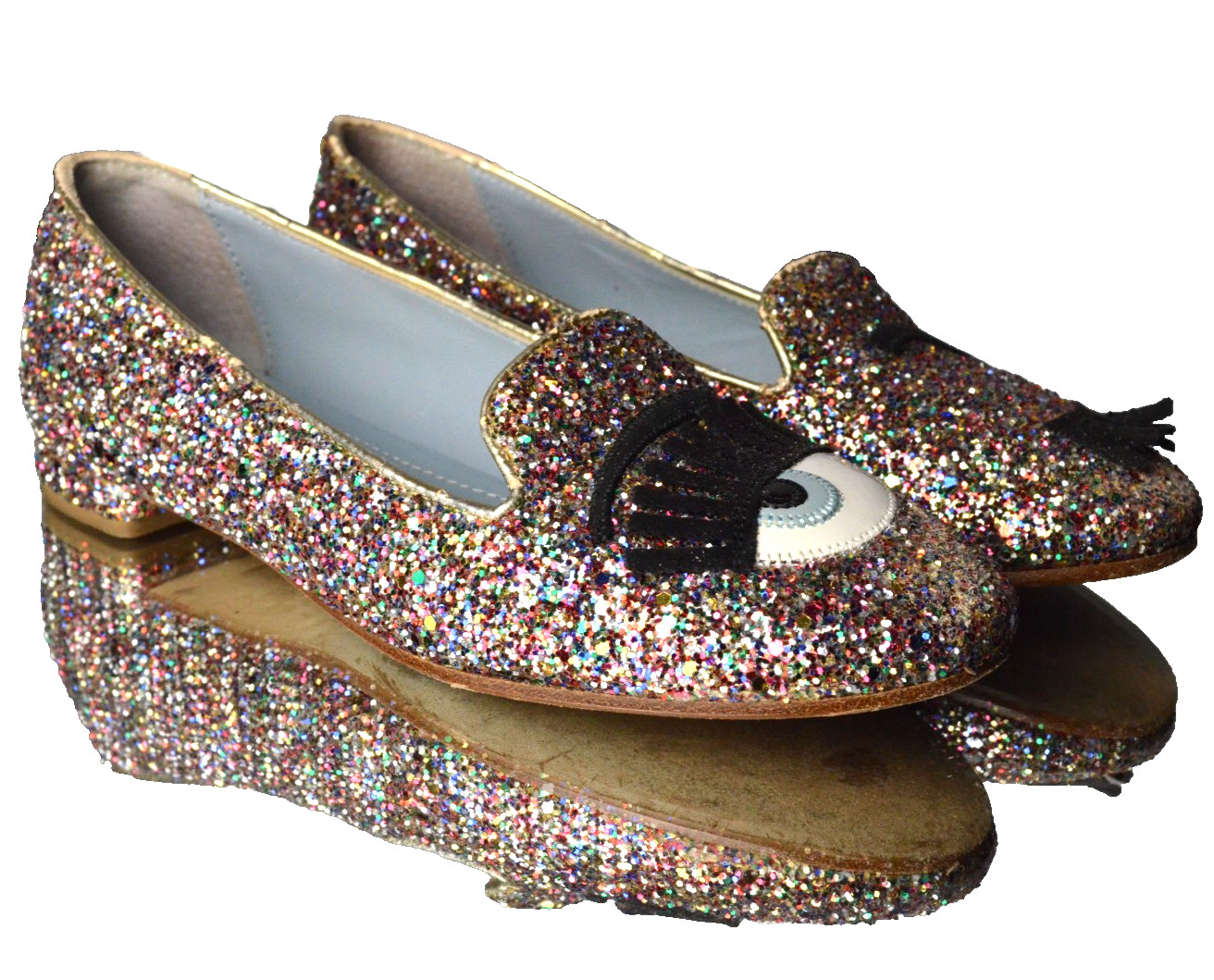 $300 Chiara Ferragni «Flirting» Glitter Flats Leather Size 6(36EU) Italy