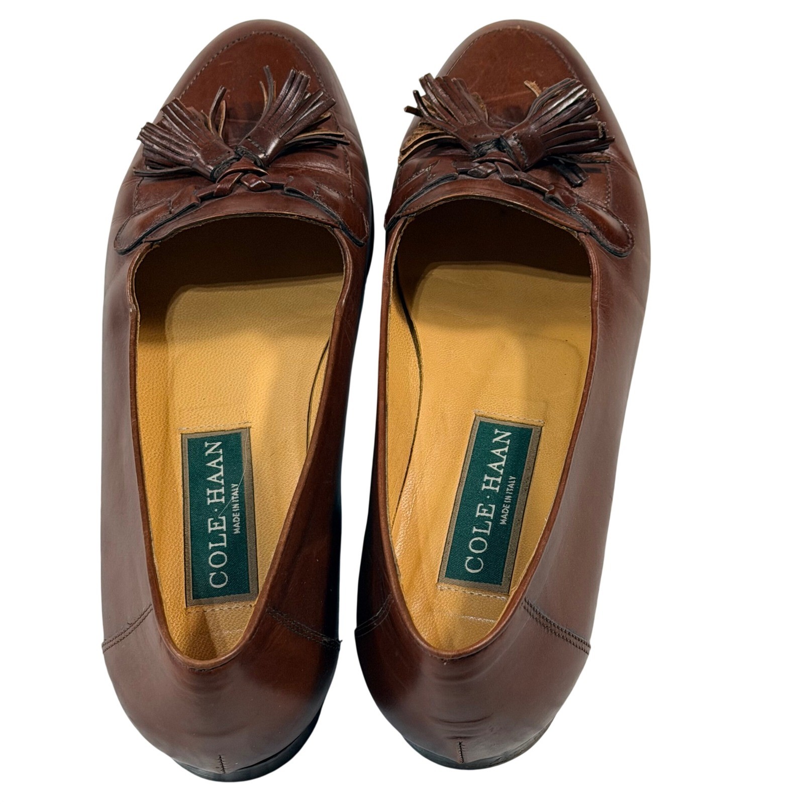 Cole Haan Vintage Brown Leather Tassel Loafers Made in Italy Womens 7 B Preppy