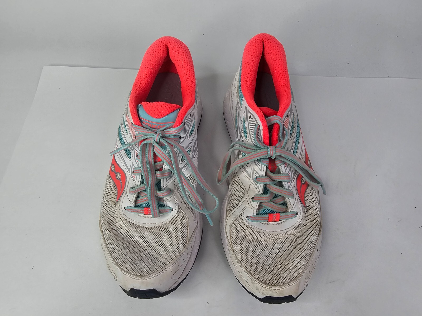 Saucony Cohesion 13 Road Running Shoes Womens Size 6.5 S10561-2 White Blue Neon