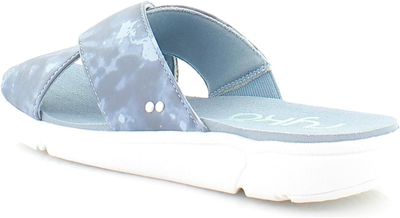 Ryka Womens Malin Flat Slip On Slide Sandals Blue 7.5 Medium (B,M)