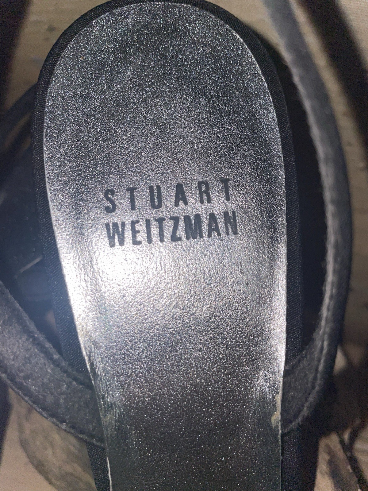 Stuart Weitzman Women’s Black Leather Slingback Square Toe Rhinestone Bow 7.5