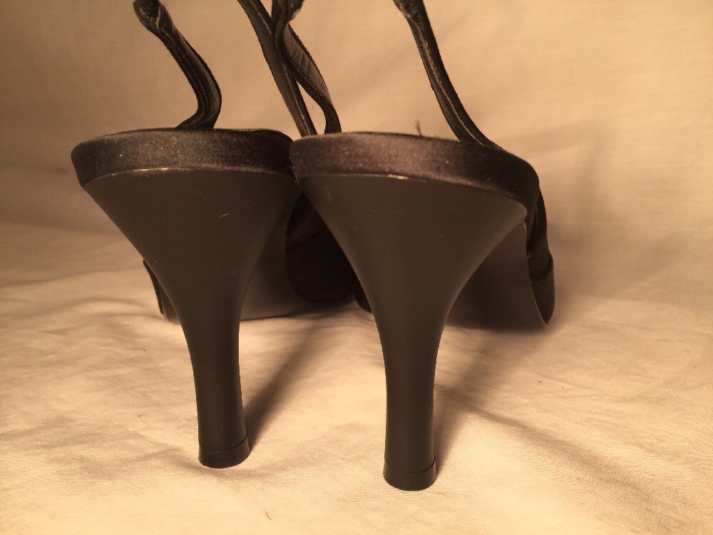 Alfani Satin Valentine Pointed Toe SlingBack Boudoir Pumps 8.5 Bow Fur Pin Up