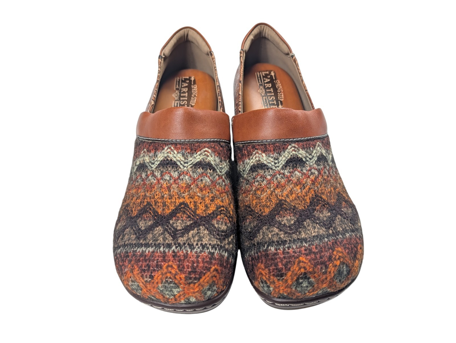 Spring Step L’Artiste Zagabank Clogs Sz 41 Woven Textile Embossed Floral Leather