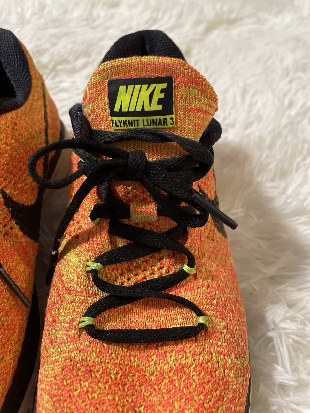 Nike Flyknit Lunar 3 Orange Volt Running Athletic Shoes 698182-700 Womens 6.5