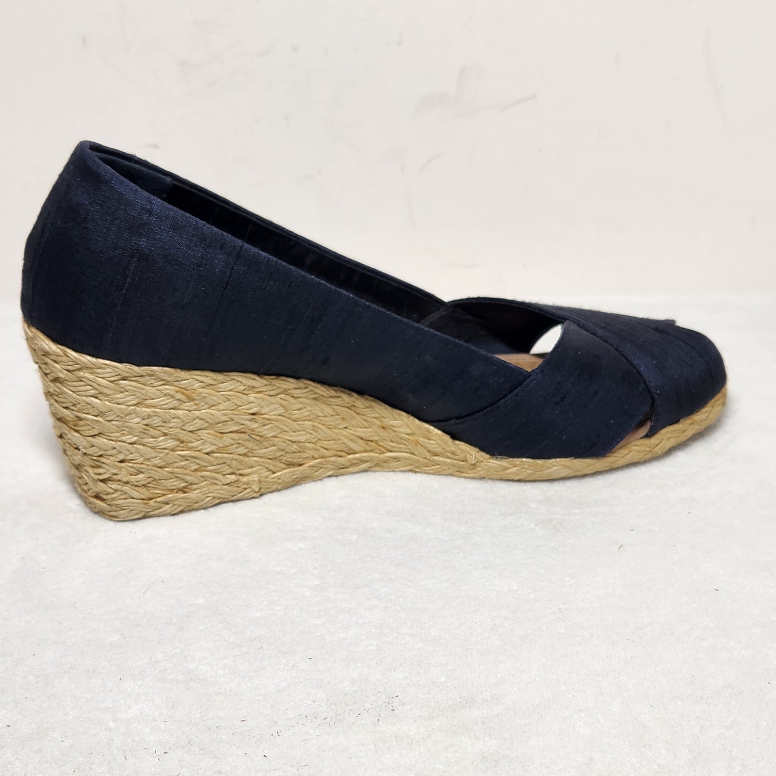 Ralph Lauren Cecilia Shantug Espadrille Wedges Women’s 8.5 Silk Peep Toe Blue