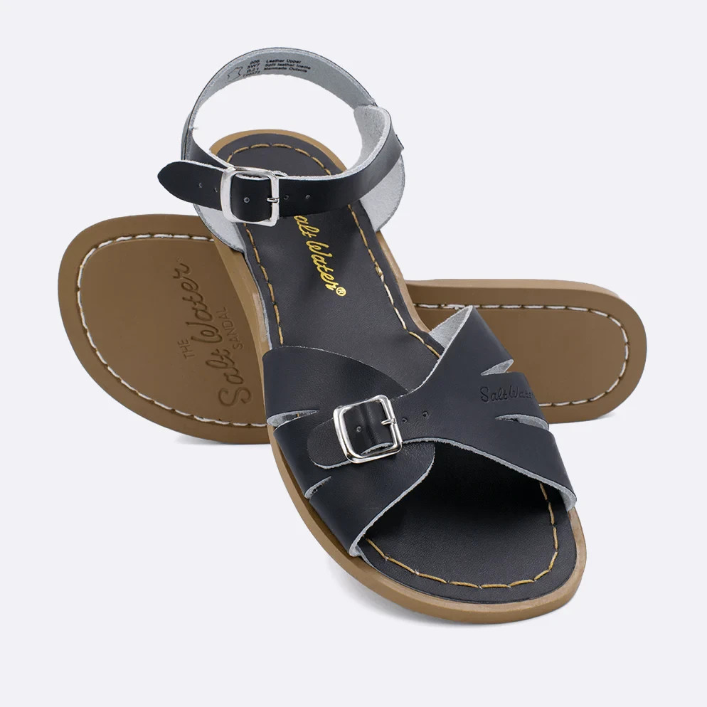 HOY SALT WATER CLASSIC ADULT WATER FRIENDLY BLACK LEATHER SANDAL WOMENS 8
