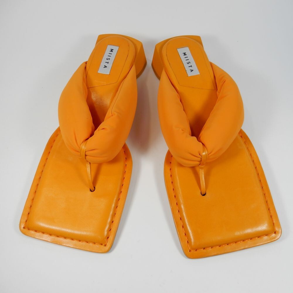 MIISTA Anais Square Toe Slip on Sandals Size 39 8.5 Low Heel Orange NEW $375