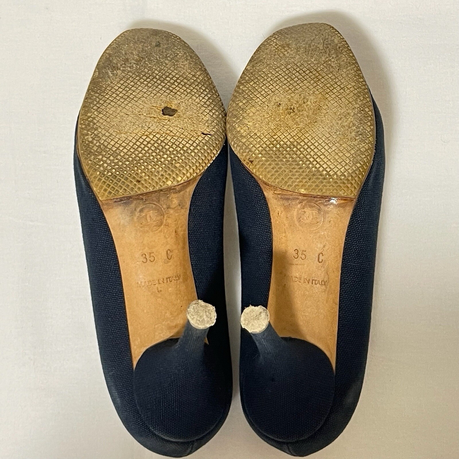 Chanel Camellia Heel Sandals Shoes Size 35 Navy Coco mark Pumps Auth Elegant CC