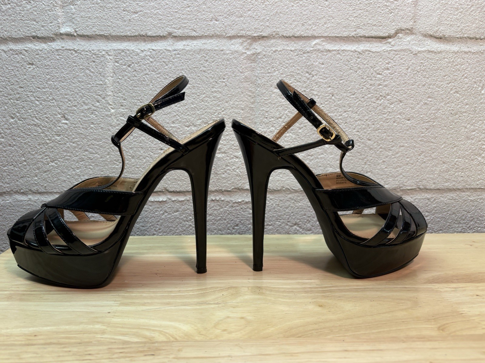 Boston Proper Women’s Black Patent Platform Ankle Strap Buckle Heels Size 8M
