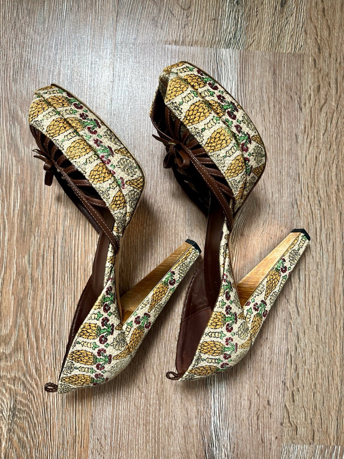Gucci Pineapple Print tapestry shoes sandals platform heels