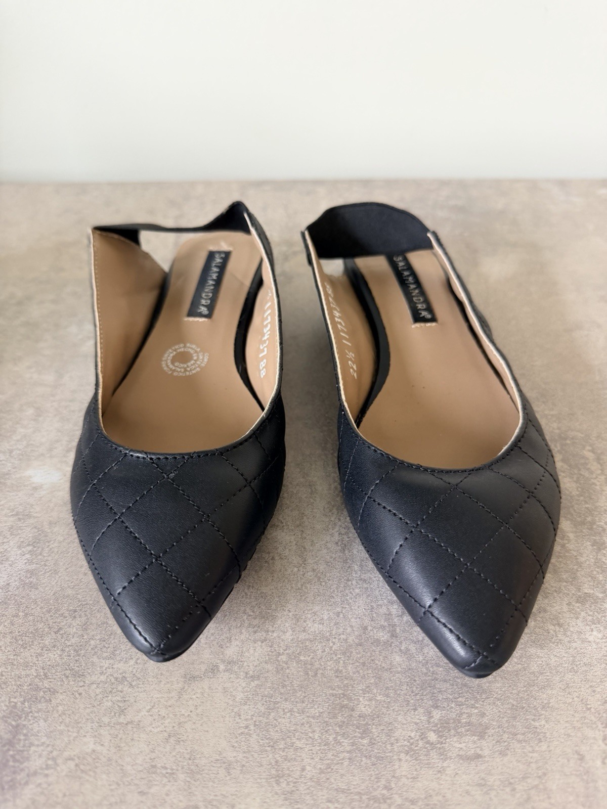 SALAMANDRA Quilted Black Pointed Slingback Flats