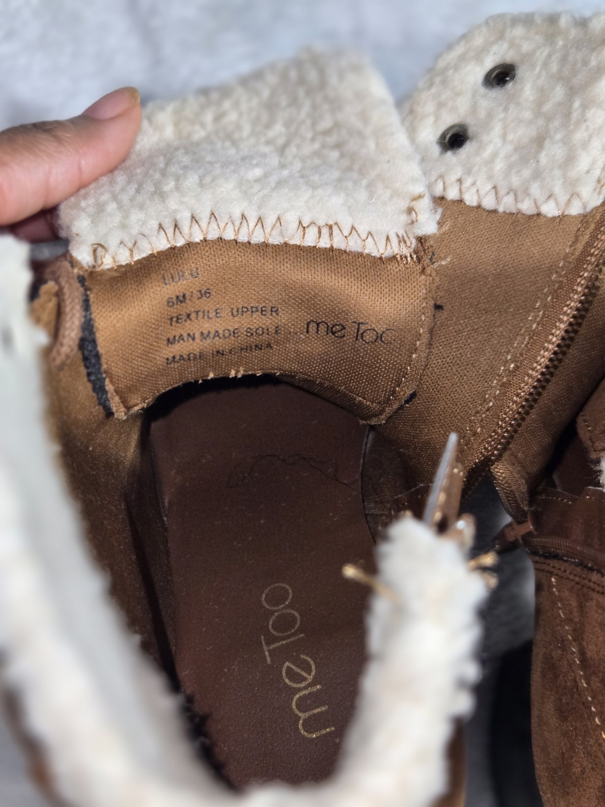 Me Too Brown Ankle Bootie Faux Fur Lined Lace-Up Side Zip Buckle Round Toe 6