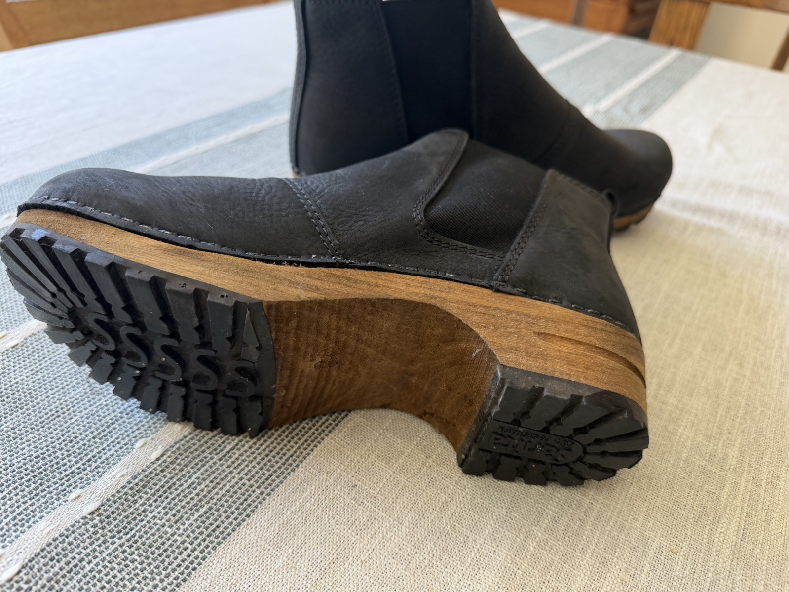 SANITA Hudson Wood Clog Boot Black Womens 7.5 EU 38 Nubuck Leather Chelsea