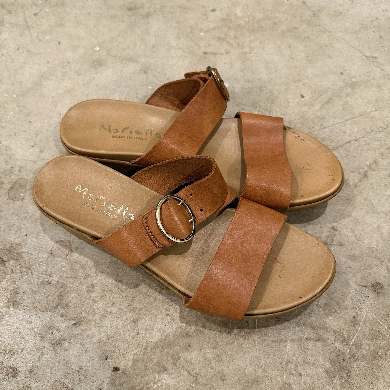 Mariella Women’s Leather Sandals Wedge Heel Slip-on Made in Italy Size 9.5