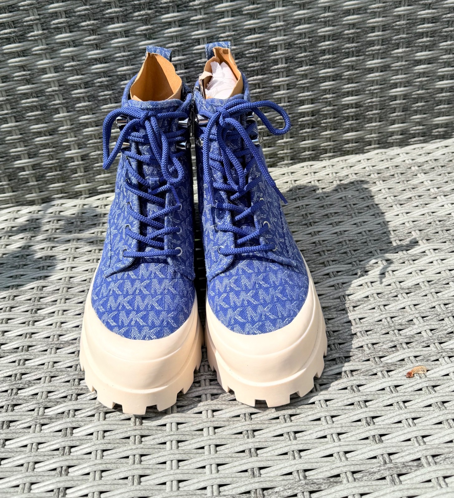 MICHAEL KORS MK Pattern Blue Denim Lace-Up Platform Boots