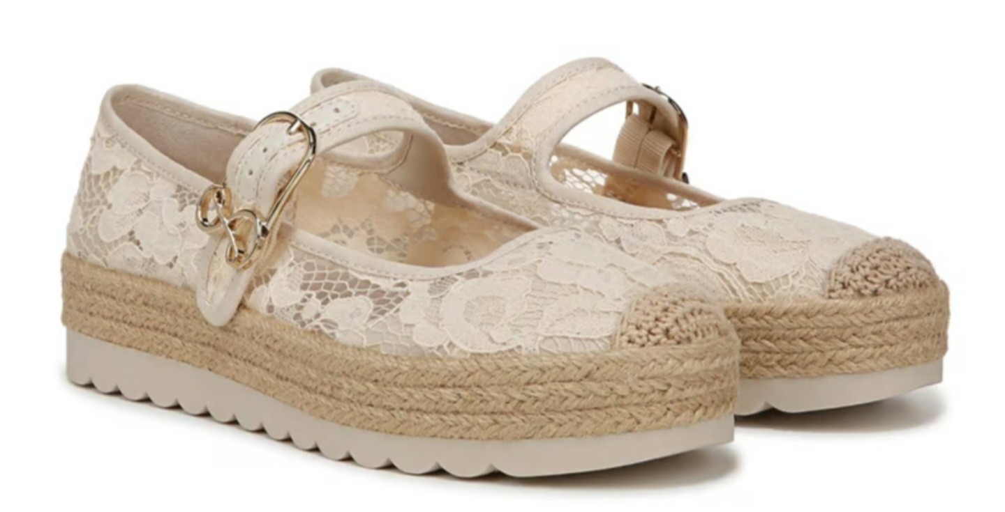 Sam & Libby Isla Espadrille Ecru Lace Mary Jane Platform Shoes Women’s 9.5 New