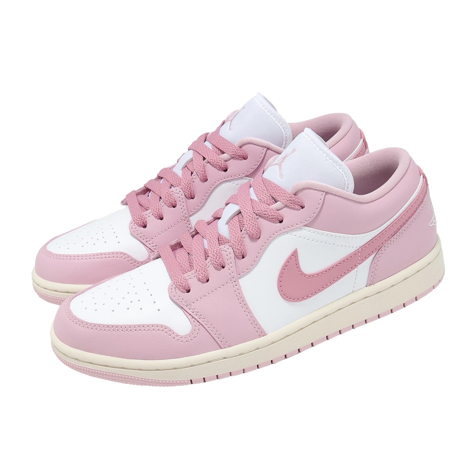 Nike DC0774-607 Air Jordan 1 Low White Pink Leather Retro Low Top Lifestyle Trai