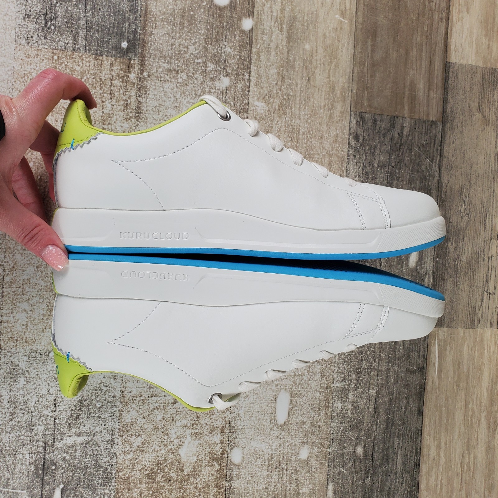 Kuru Roam Womens Shoes Sz 10 Bright White Pale Lime Leather Lace Up Sneakers