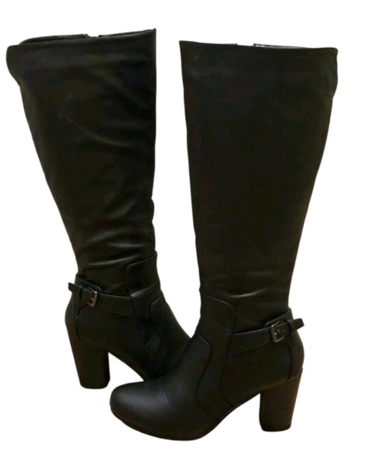 Journee Collection «Carver» Black Wide Calf Heeled Knee-High Boots, Size 7.5