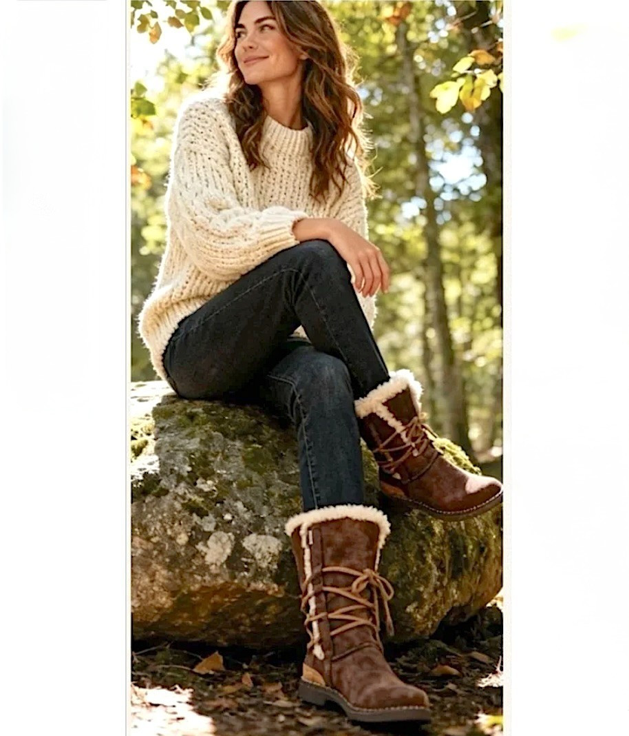 UGG Catalina Sheepskin Leather Boots Women Sz 6 Wrap Laces Mid Calf Goober Brown