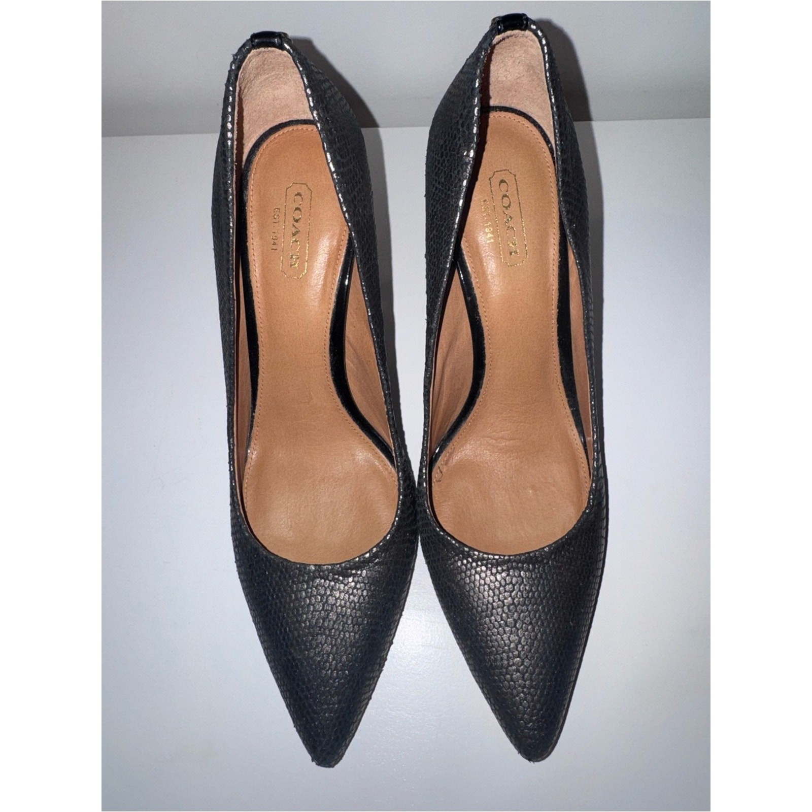 Coach Black Textured Pointed-Toe High Heels size 8