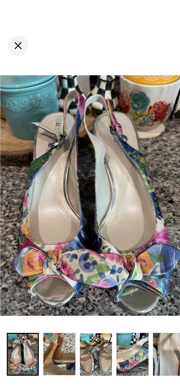 Adorable Vintage Naturalizer Floral Peep Toe Sling Back Size 8