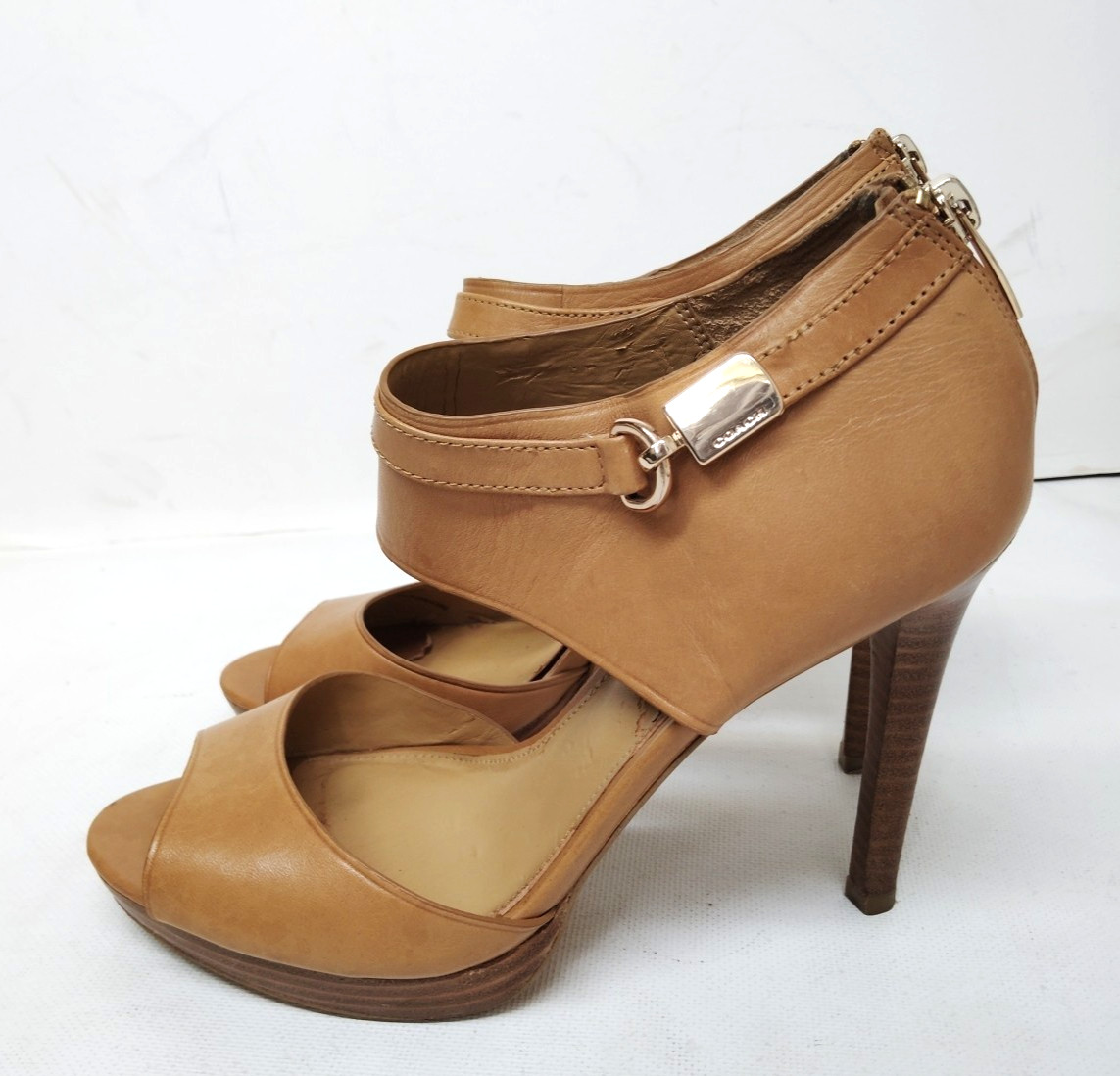 $188 COACH 7 B Pumps Wexwood Leather/Mat Calf Ankle Strap D-Orsay Stiletto
