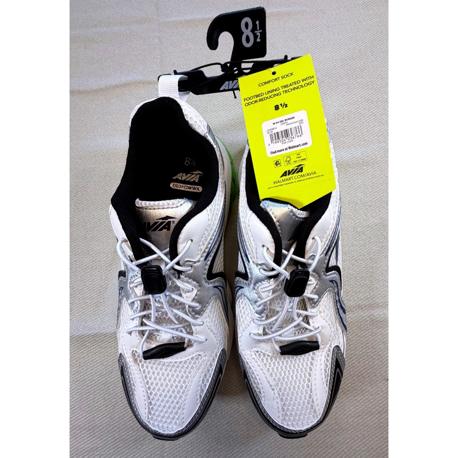 Avia Womens Gel Bungee Sneakers White Silver Lime Green Size 8.5 NWT