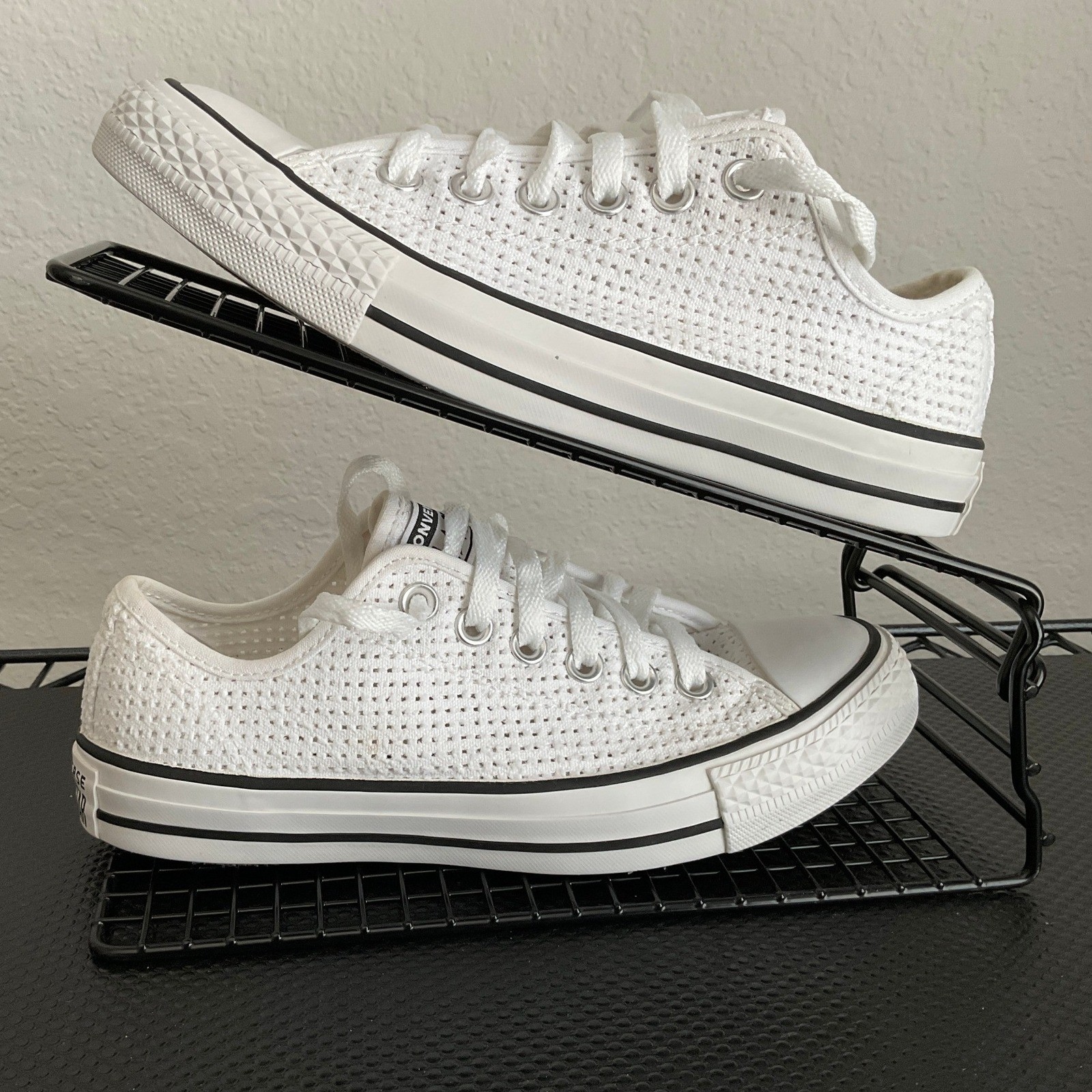 Converse All Star White Perforated Canvas Low Top Sneakers Womens 7