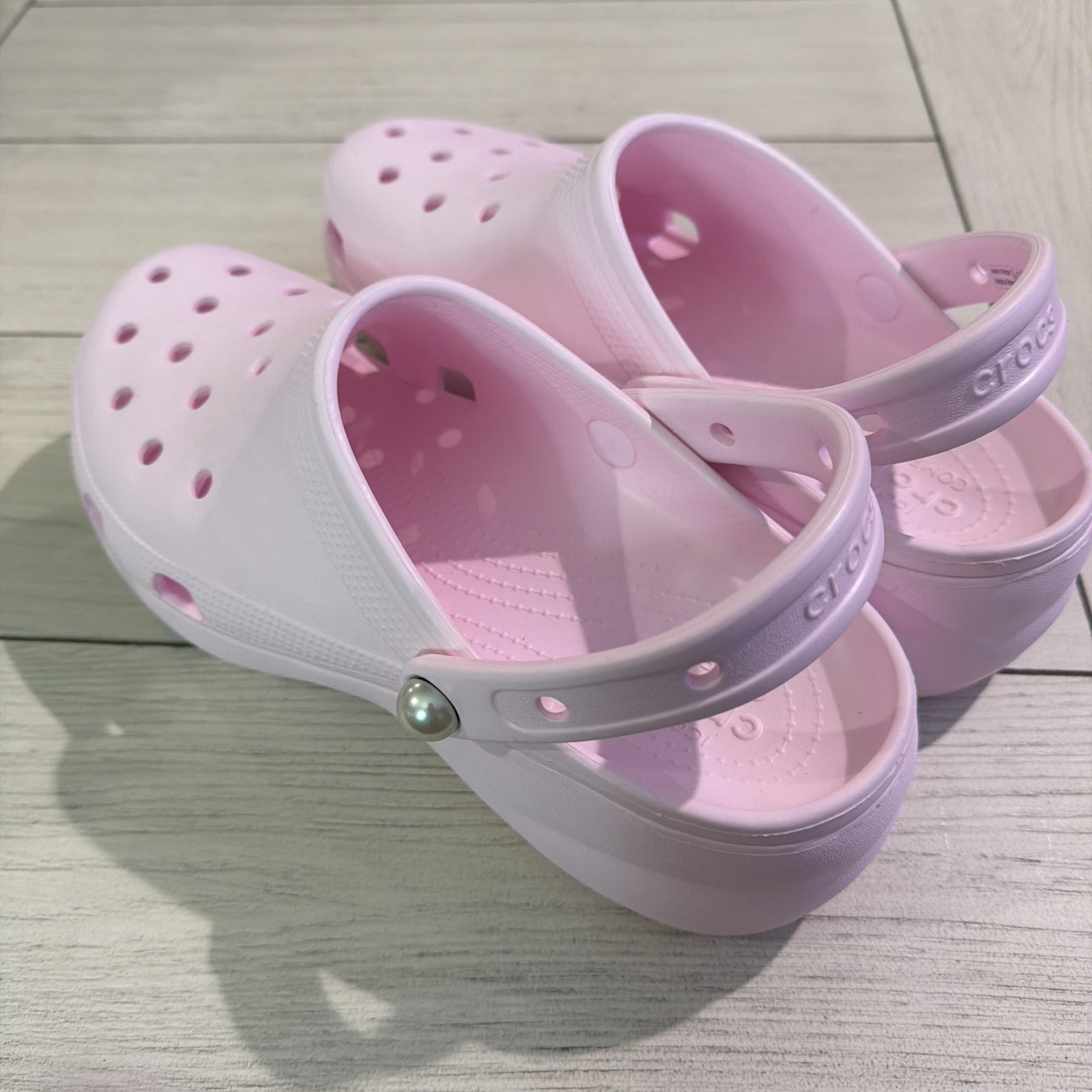 NEW Iconic Crocs Crush Platform Clogs Pearl Accent Comfort Light Pink Women’s 11